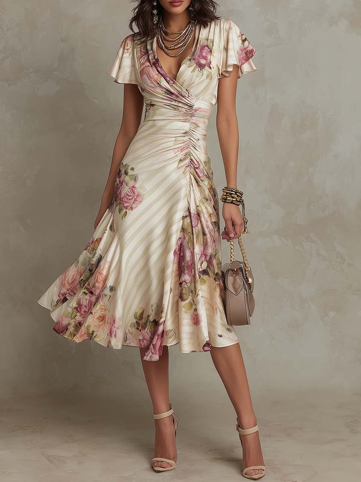 Margaret Vintage-Midikleid mit Blumenprint in Elfenbein