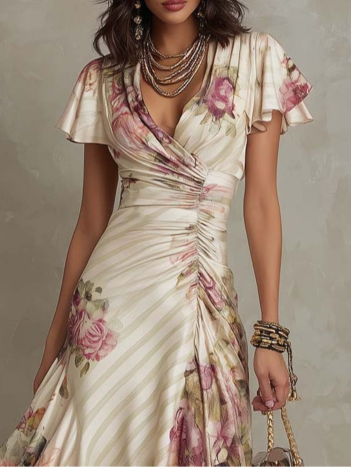 Margaret Vintage-Midikleid – Blumenprint im Detail