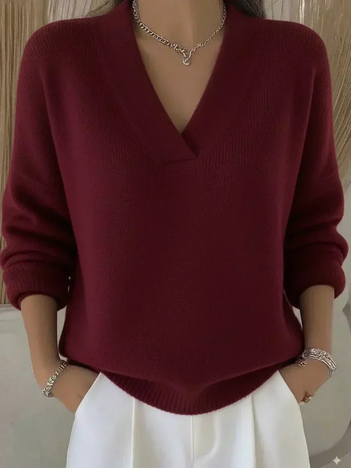 Vivelle Pullover mit tiefem V-Ausschnitt in Bordeaux