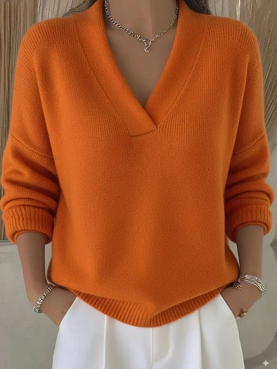 Vivelle Pullover mit tiefem V-Ausschnitt in Orange