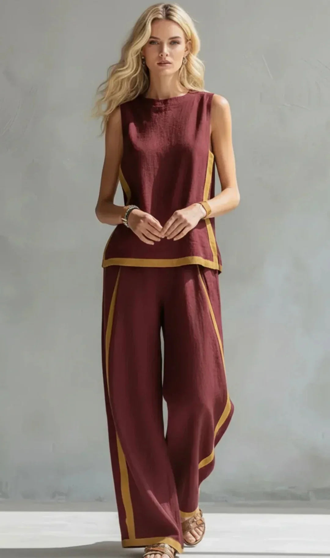 Ursula Zweiteiler mit Weste und Hose in Bordeaux