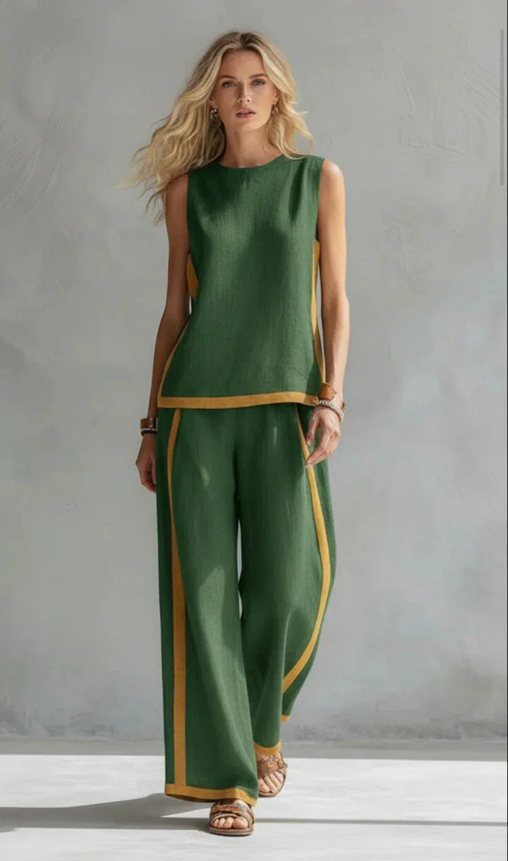 Ursula Zweiteiler mit Weste und Hose in Grün