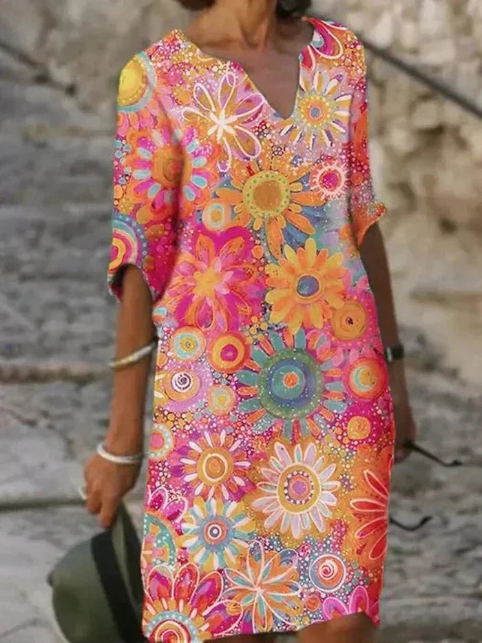 Farbenfroh | Buntes Blumen-Midikleid