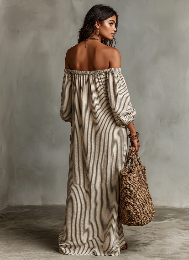 Carmen Off-Shoulder Maxikleid Gestreift