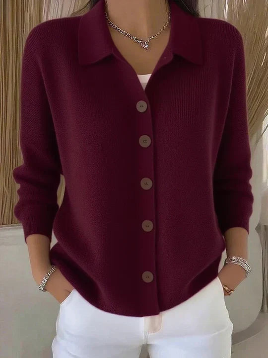 Josephine Cardigan mit Hemdkragen in Bordeaux