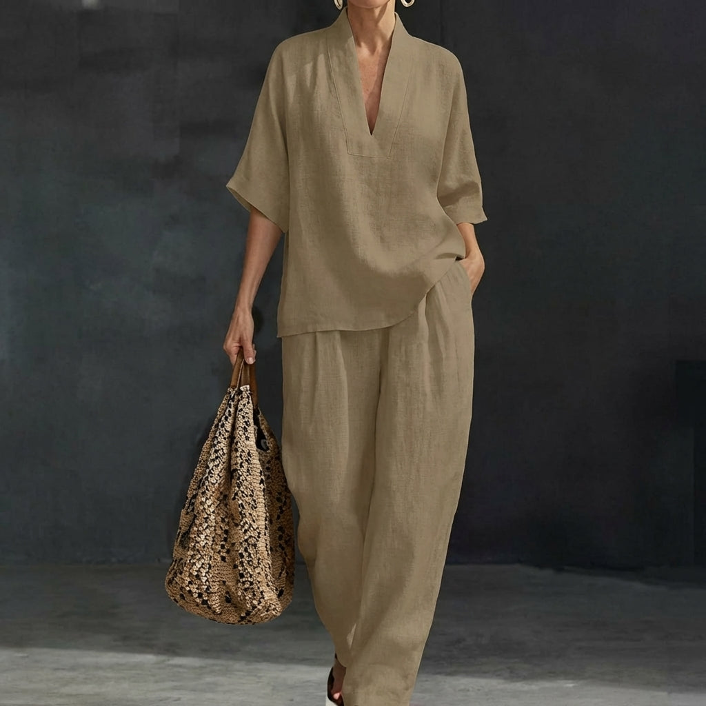 Dolorès Zweiteiler mit weiter Hose in Beige
