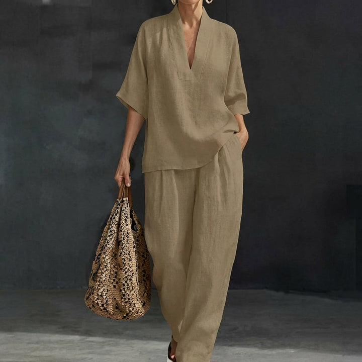 Dolorès Zweiteiler mit weiter Hose in Beige