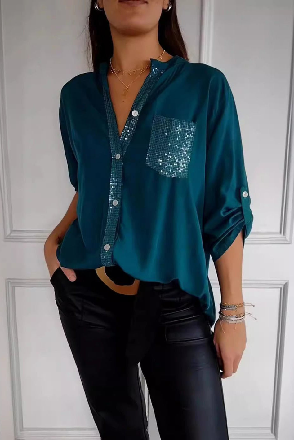 Glanzakzent | Top mit Pailletten-Detail