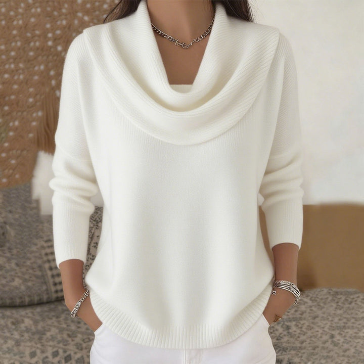 Marielle Pullover mit drapiertem Schalkragen in Weiß