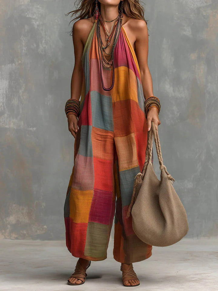 Bohème Patchwork-Jumpsuit in Rot