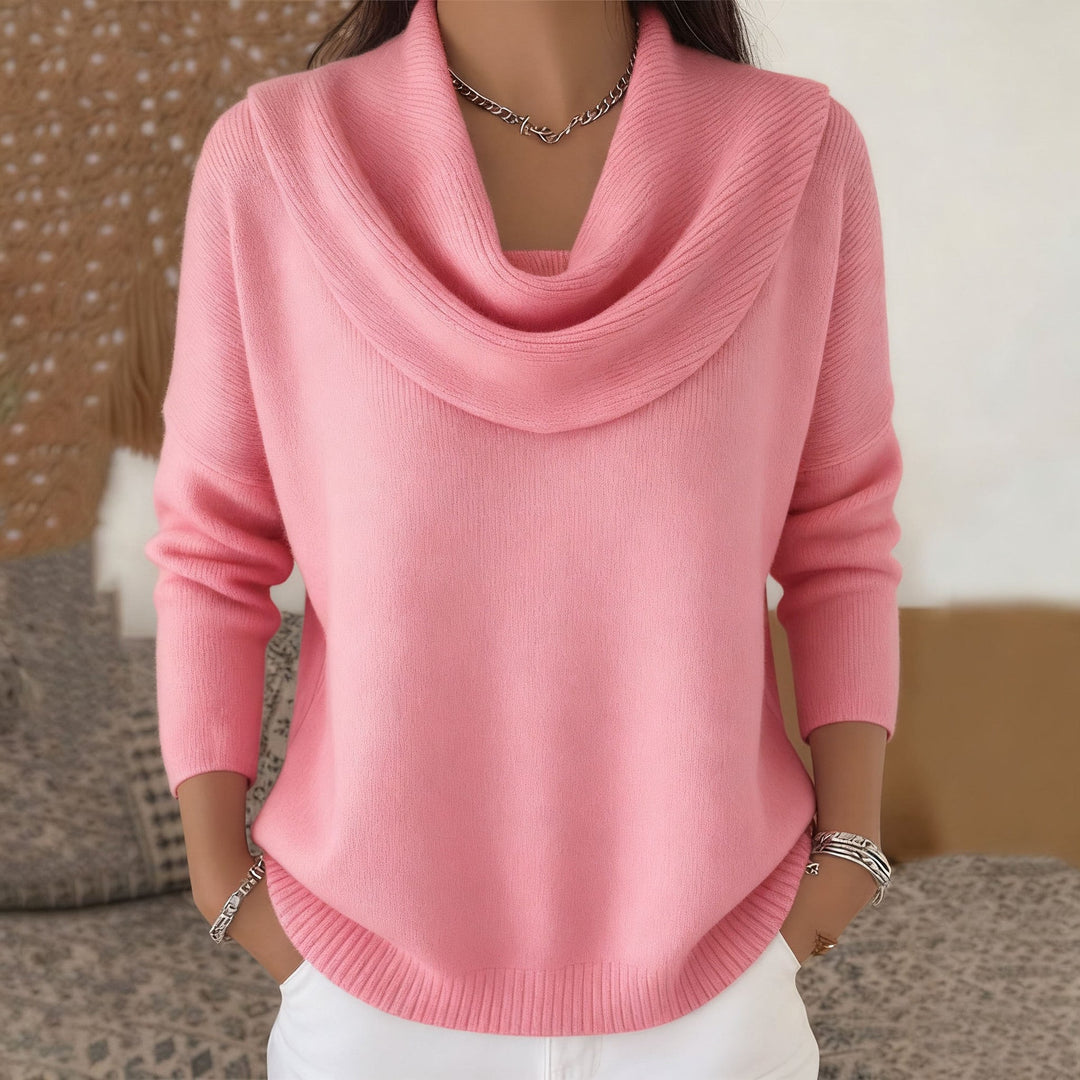 Marielle Pullover mit drapiertem Schalkragen in Rosa