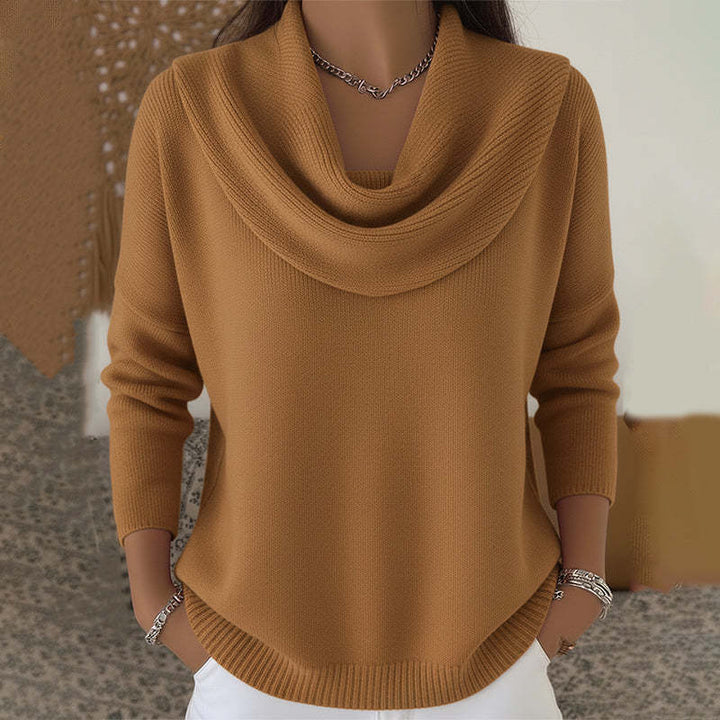 Marielle Pullover mit drapiertem Schalkragen in Braun
