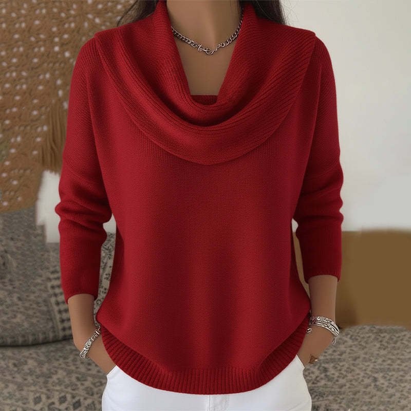Marielle Pullover mit drapiertem Schalkragen in Rot