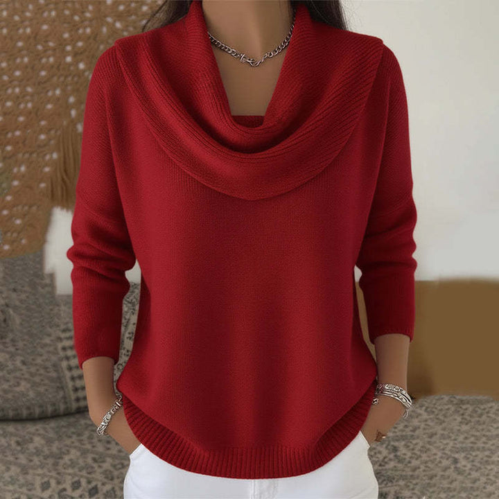 Marielle Pullover mit drapiertem Schalkragen in Rot
