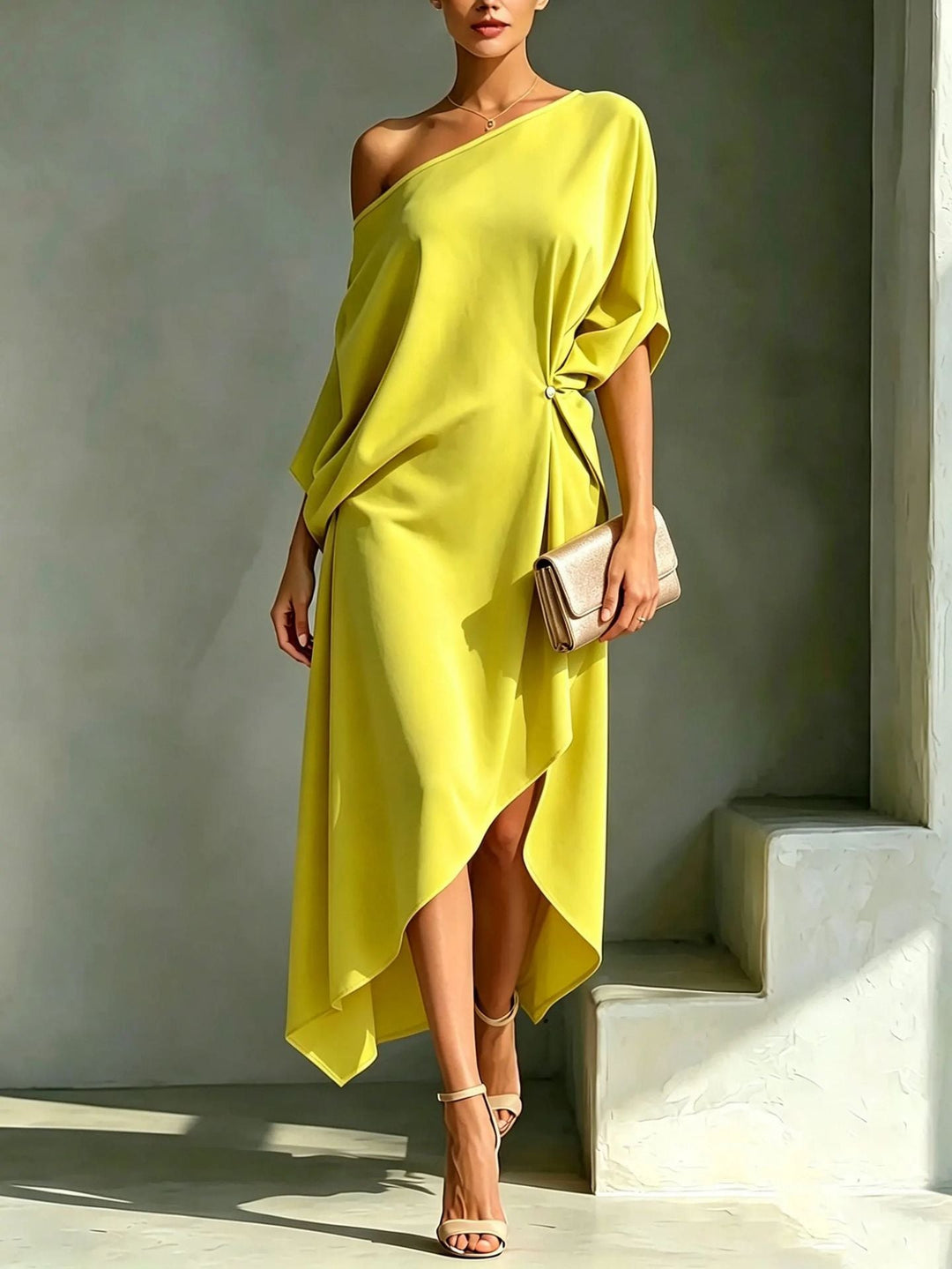 Camila asymmetrisches Kleid in Gelb