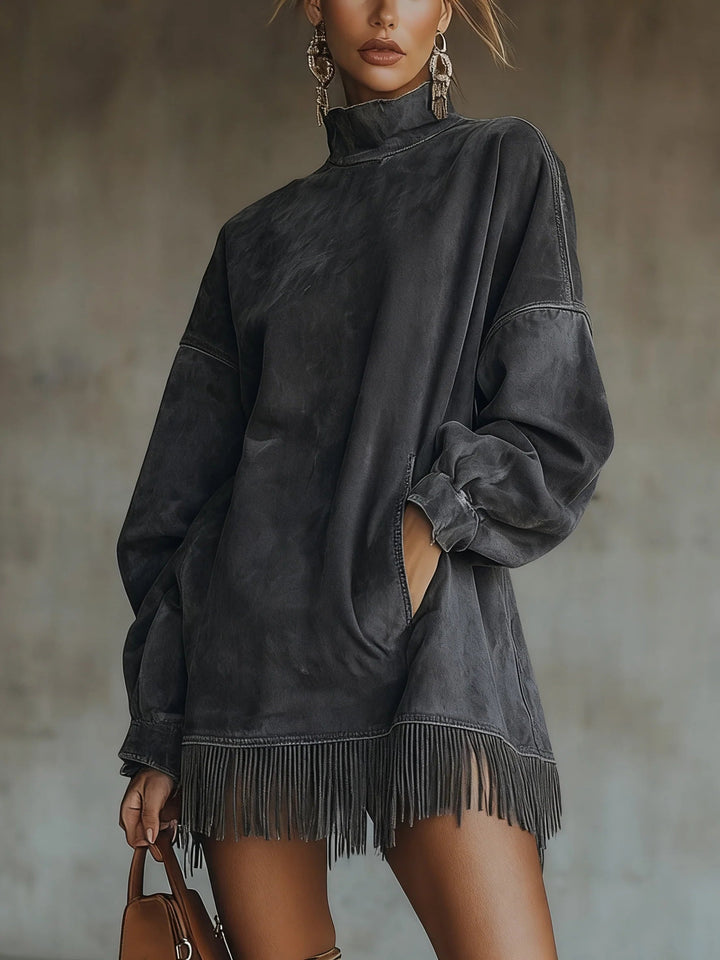 Janinefranse | Langarmeliges Minikleid mit Fransen