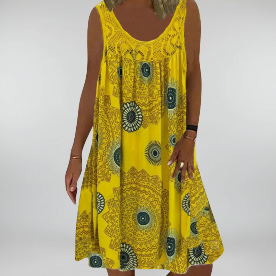 Breeziaspitze | Sommerliches Ärmelloses Kleid mit Print und Spitzendetails für Damen