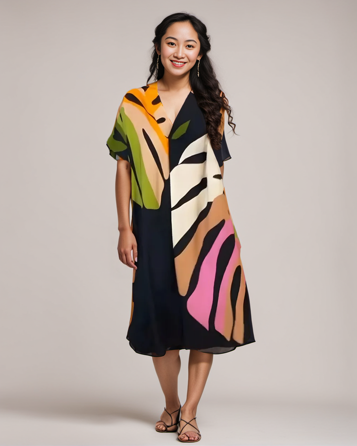 Leafaramuster | Lockeres Kleid mit farbenfrohem Blattmuster