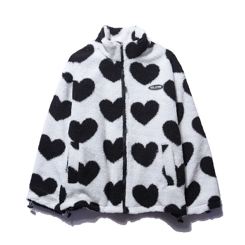 Herzflausch | Wendbare Fleece-Jacke mit Herzmuster