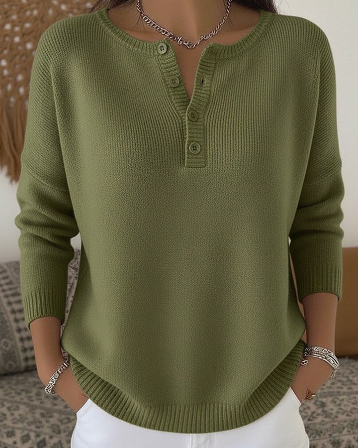 Helena Strickpullover mit Henley-Ausschnitt in Olivgrün