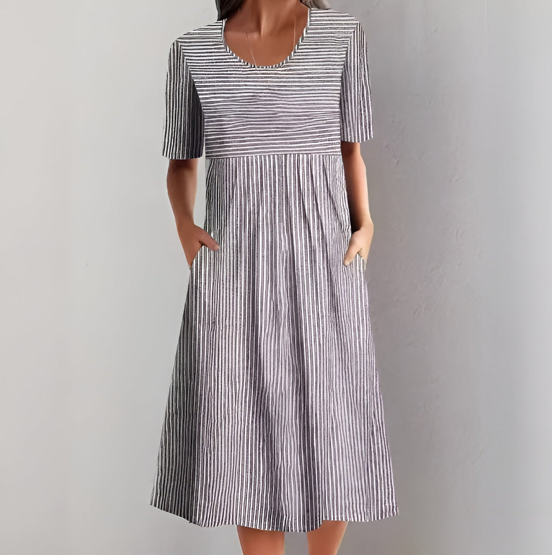 Aquellestreifen | Elegantes Gestreiftes Midikleid mit Meeresinspirierter Note