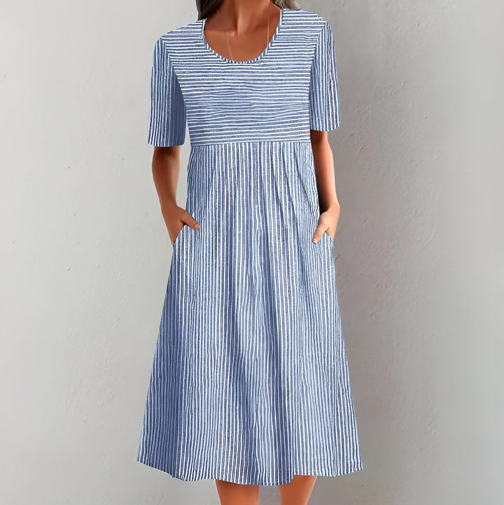 Aquellestreifen | Elegantes Gestreiftes Midikleid mit Meeresinspirierter Note