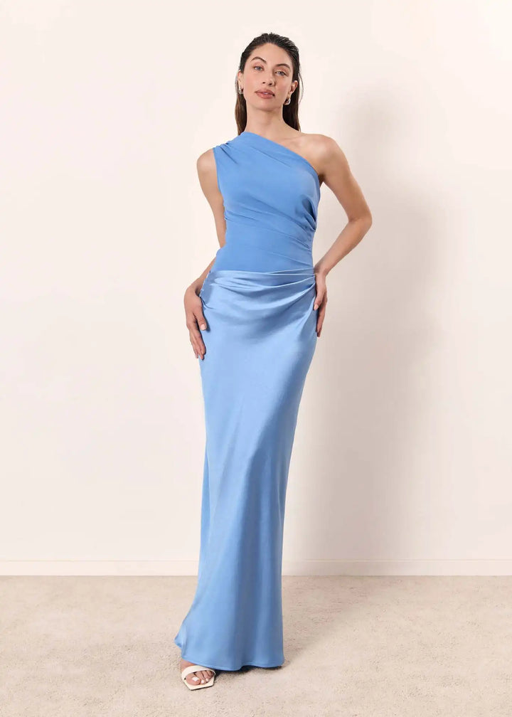 Ambersatin | Ein-Schulter Satin Maxikleid