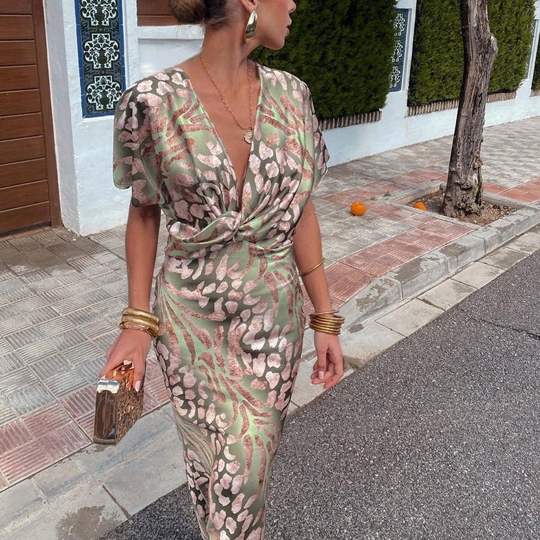 Palmenzauber | Maxikleid mit V-Ausschnitt und Twist-Detail