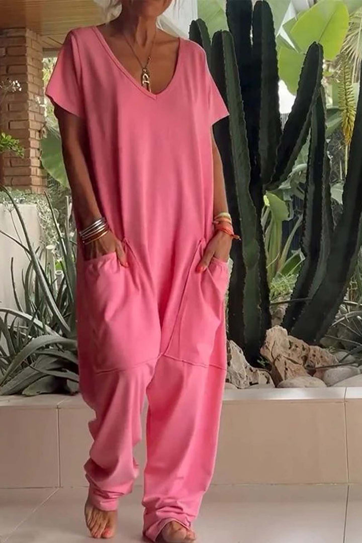 Fließmoment | Legerer Jumpsuit mit V-Ausschnitt