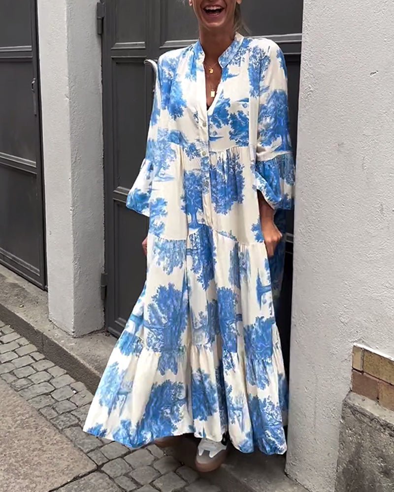 Vintageflair | Elegantes Fließkleid mit Trompetenärmeln