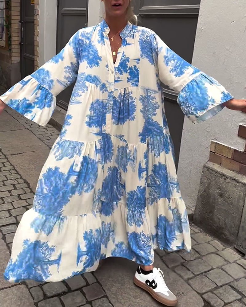 Vintageflair | Elegantes Fließkleid mit Trompetenärmeln