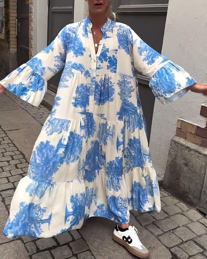 Vintageflair | Elegantes Fließkleid mit Trompetenärmeln