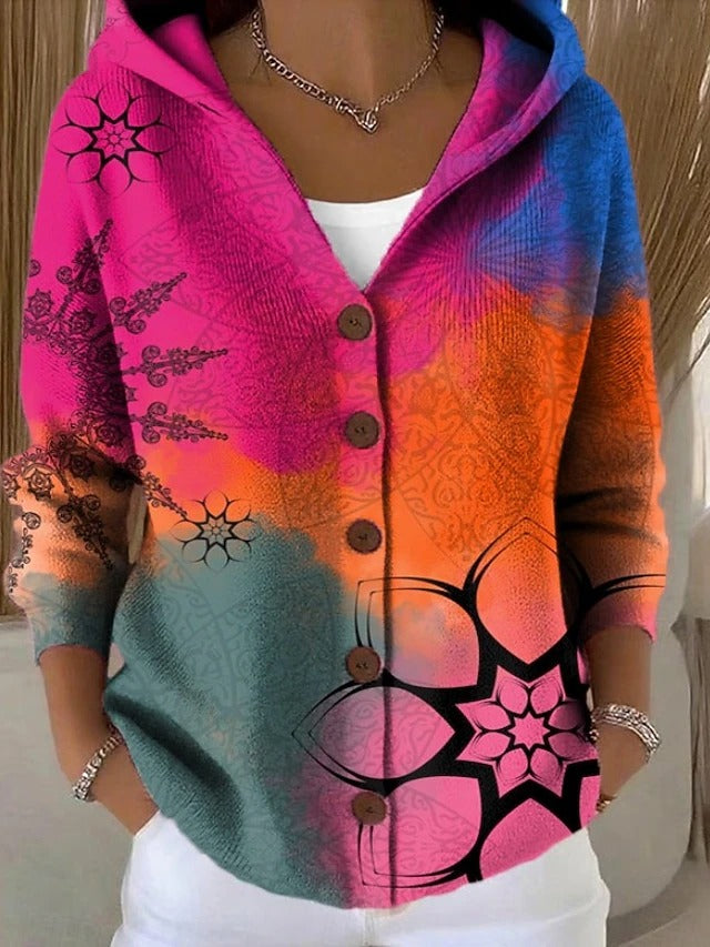 Patchouli Cardigan mit Kapuze, Mandala-Verlauf-Druck
