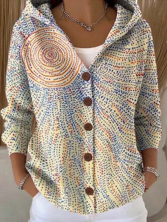 Patchouli Cardigan mit Kapuze, Punktemuster auf Hellgelb