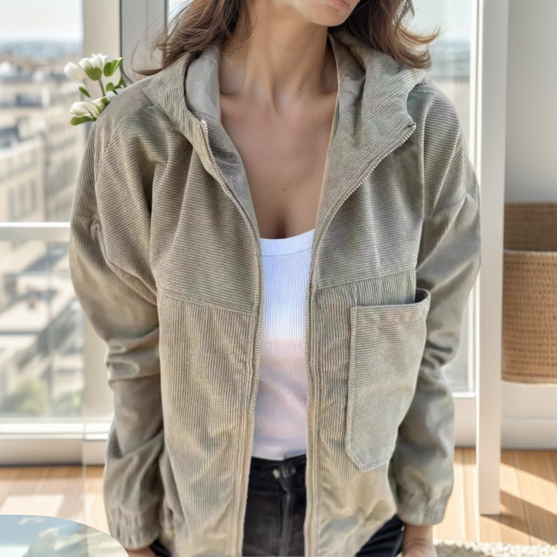 Cordcharme | Kapuzenjacke aus Cord mit Reißverschluss