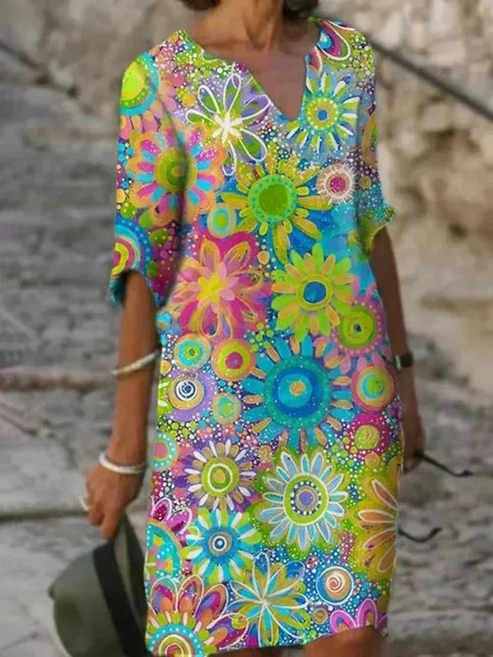 Farbenfroh | Buntes Blumen-Midikleid