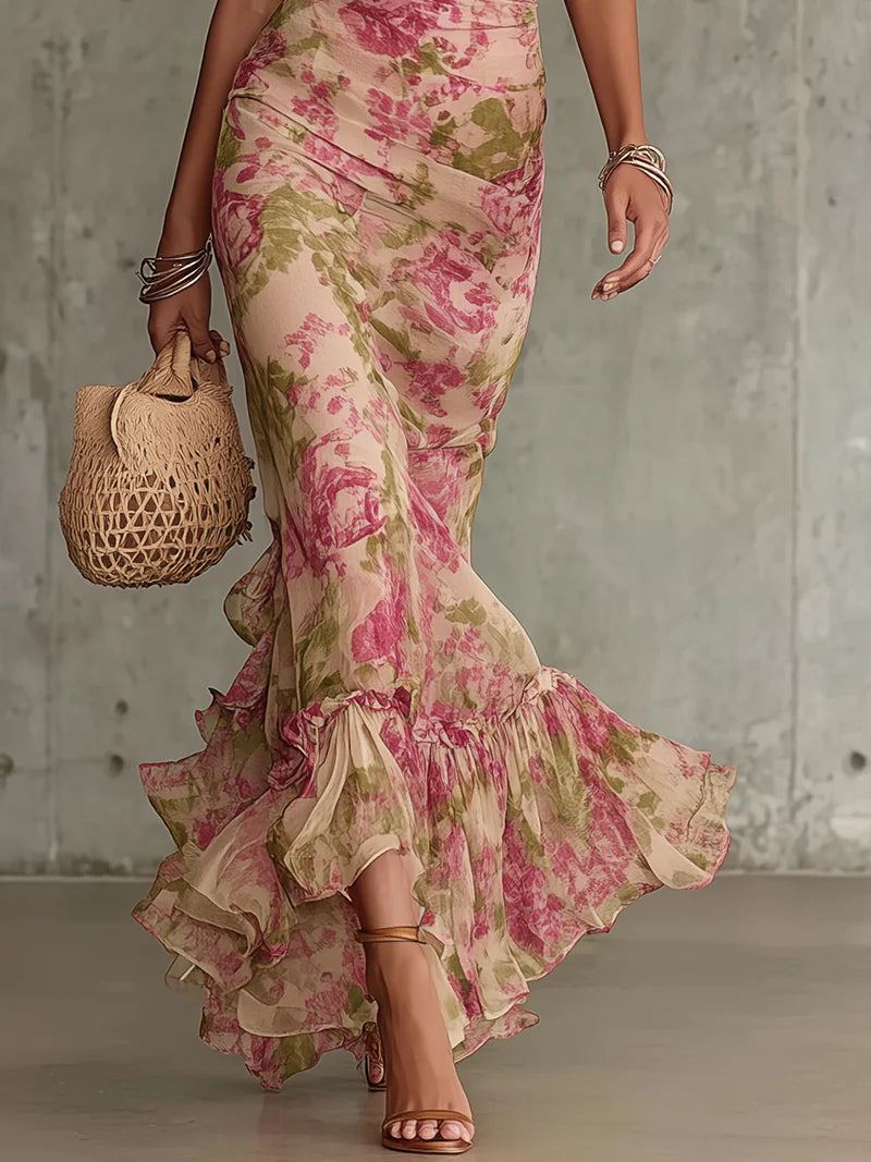 Rosalie Maxikleid Vintage-Rosenprint Rosa