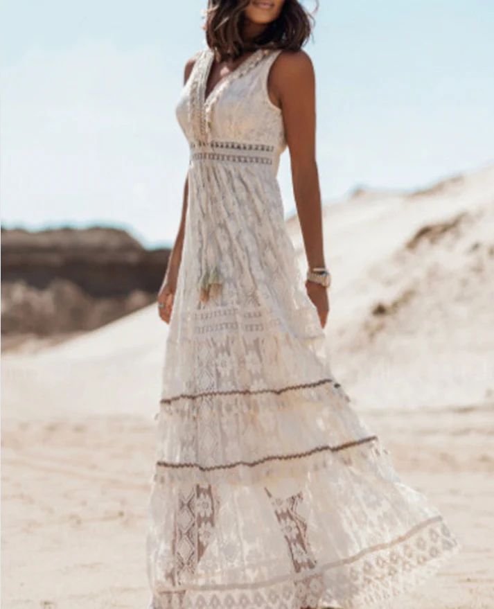 Bohozauber | Boho-Midikleid mit V-Ausschnitt