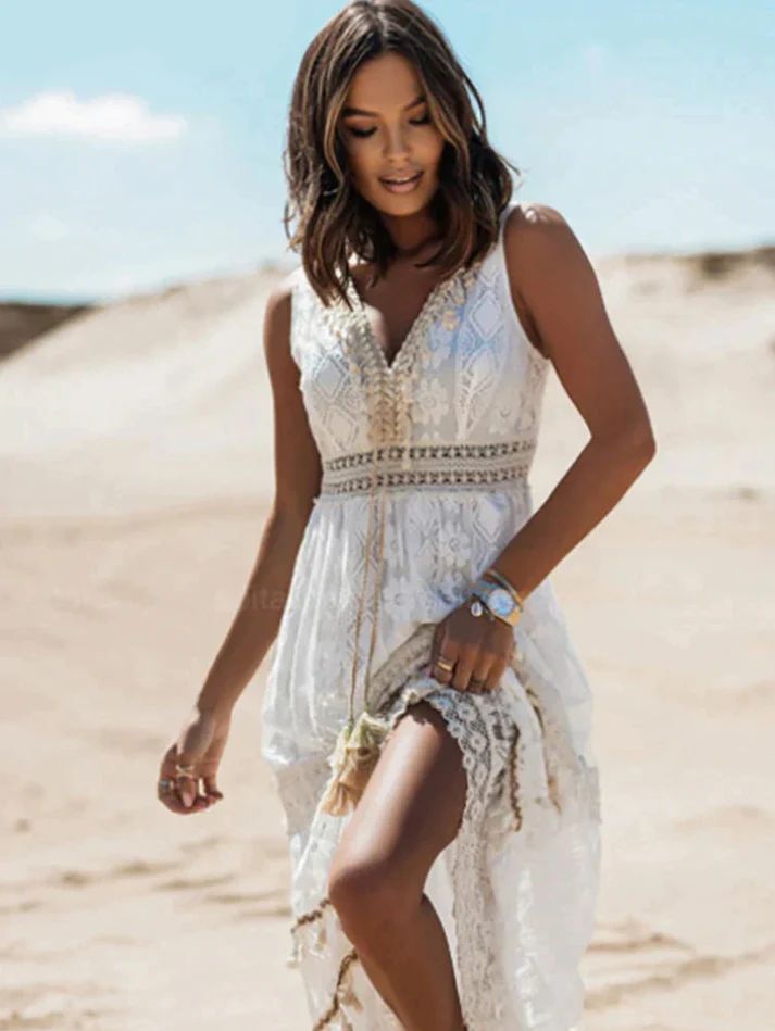 Bohozauber | Boho-Midikleid mit V-Ausschnitt