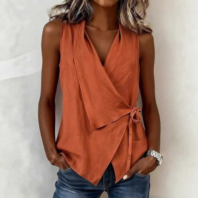 Loretta ärmellose Wickelbluse in Orange