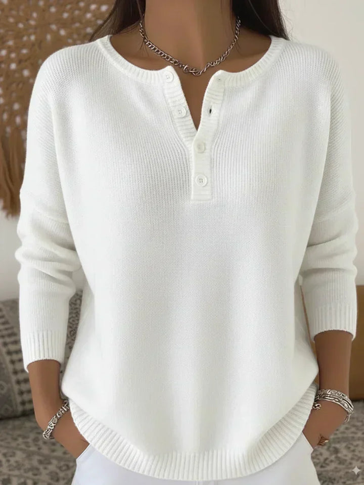 Helena Strickpullover mit Henley-Ausschnitt in Weiß
