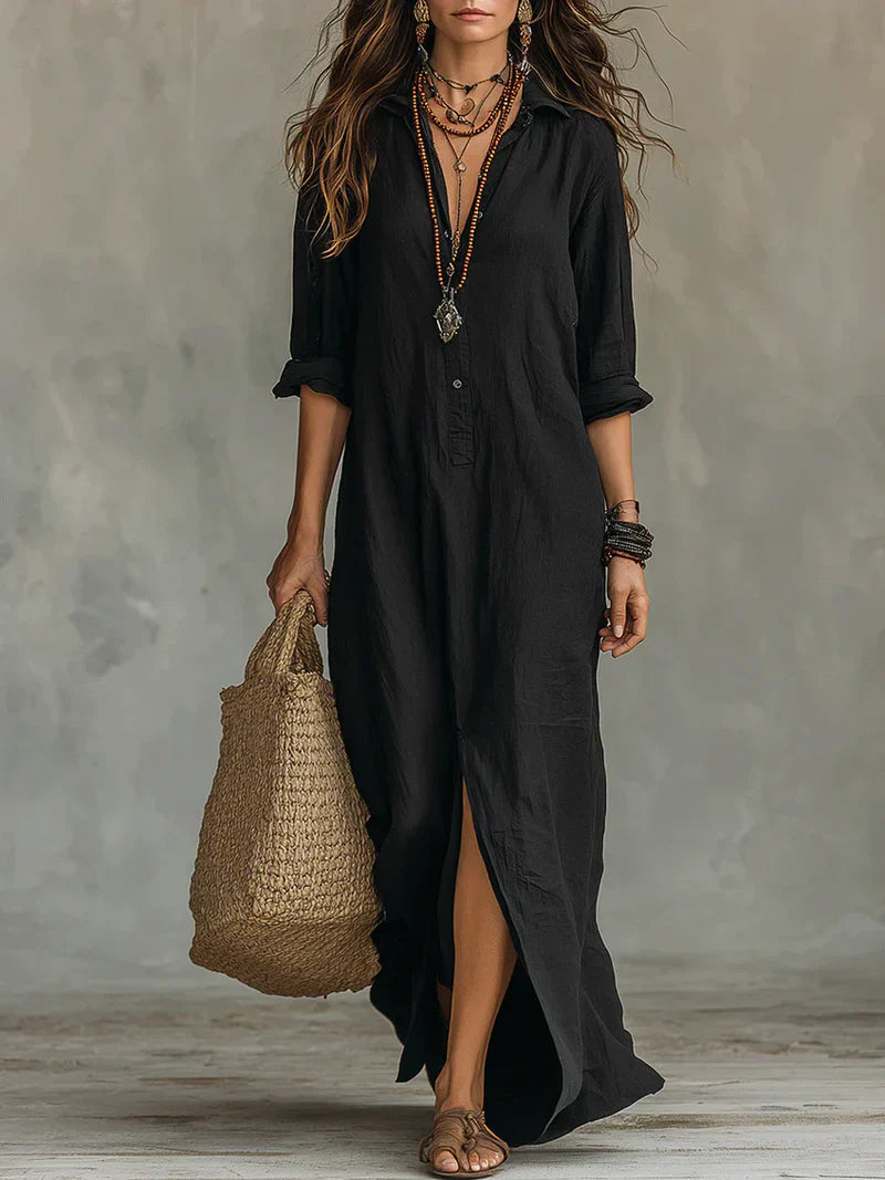 Céline Maxikleid mit Knopfleiste in Schwarz