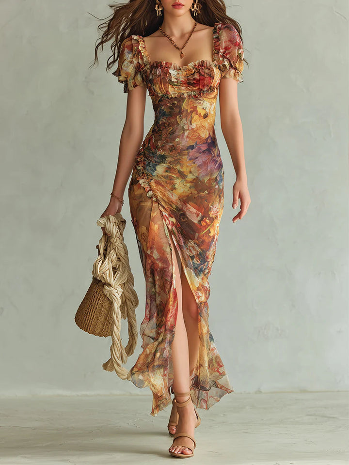 Fiamma Maxikleid aus Chiffon in Orange – Gesamtansicht