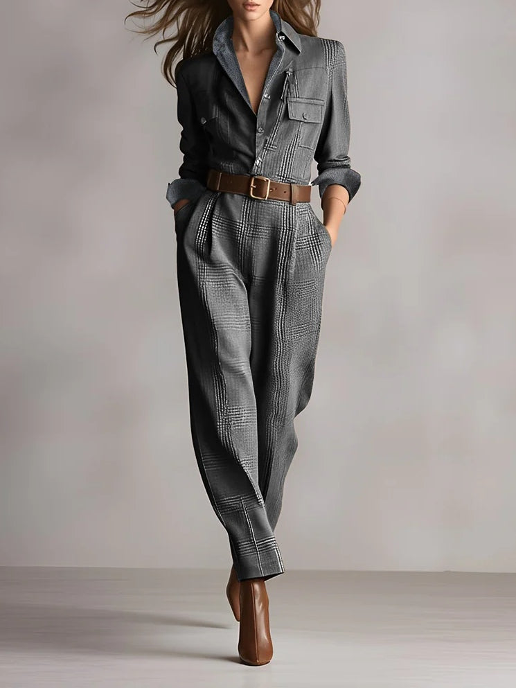 Anna Karo-Jumpsuit Grau