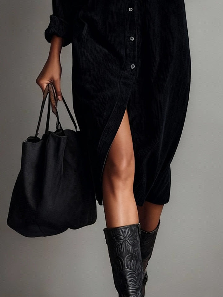 Jessycord | Elegantes Midikleid aus Weichem Cord mit Brusttaschen