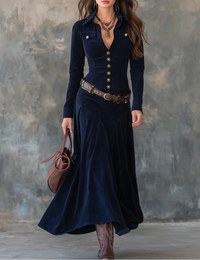 Robiewild | Elegantes Maxikleid mit Luxuriöser Wildlederoptik, Inklusive Gürtel