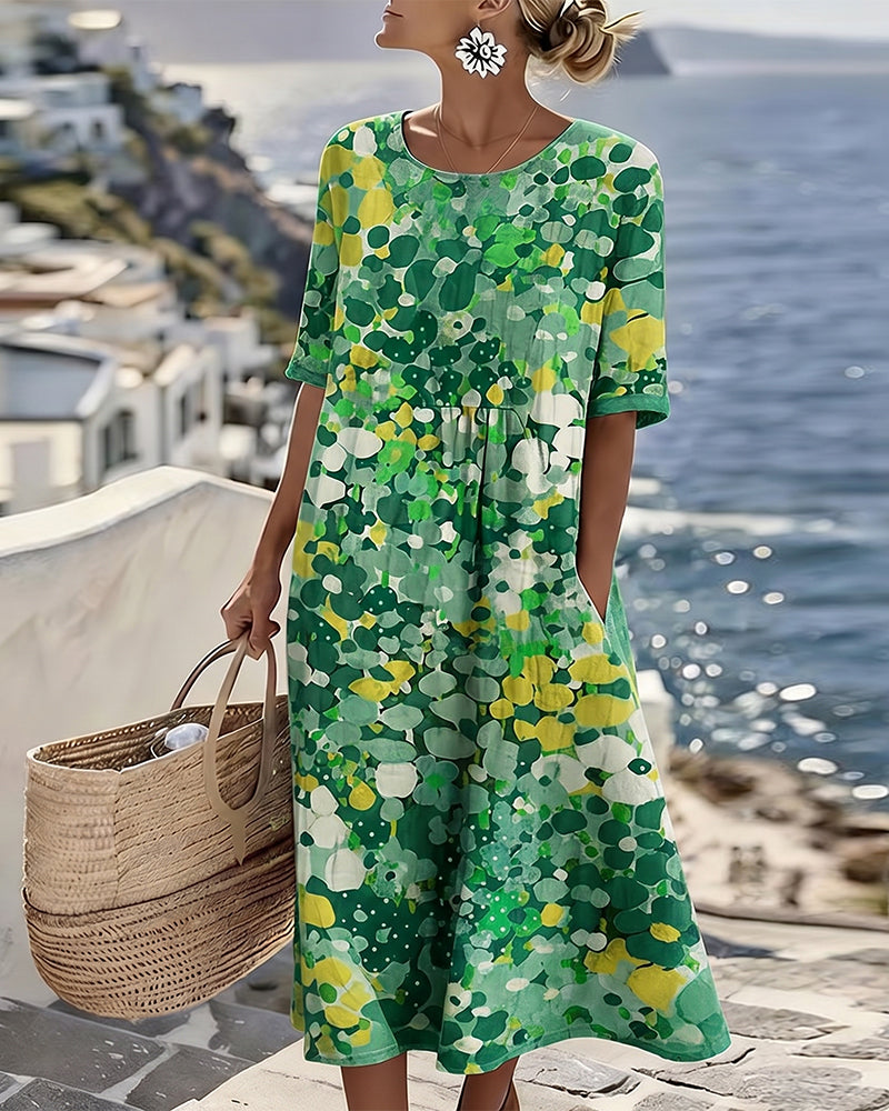 Elina Blumen-Midikleid in Grün
