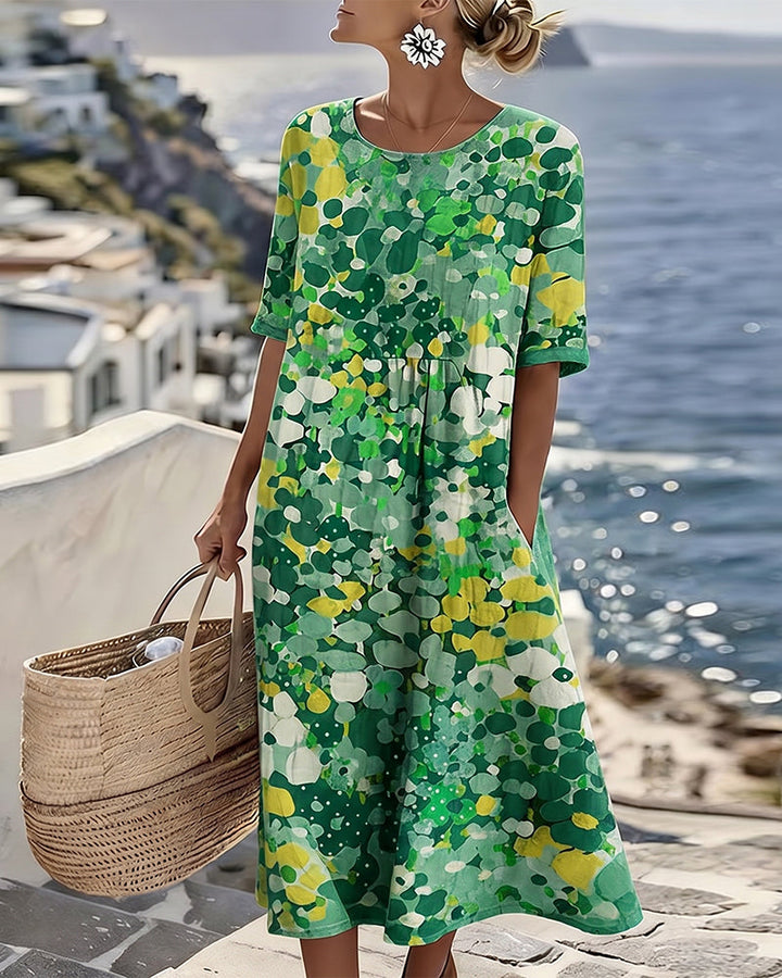 Elina Blumen-Midikleid in Grün