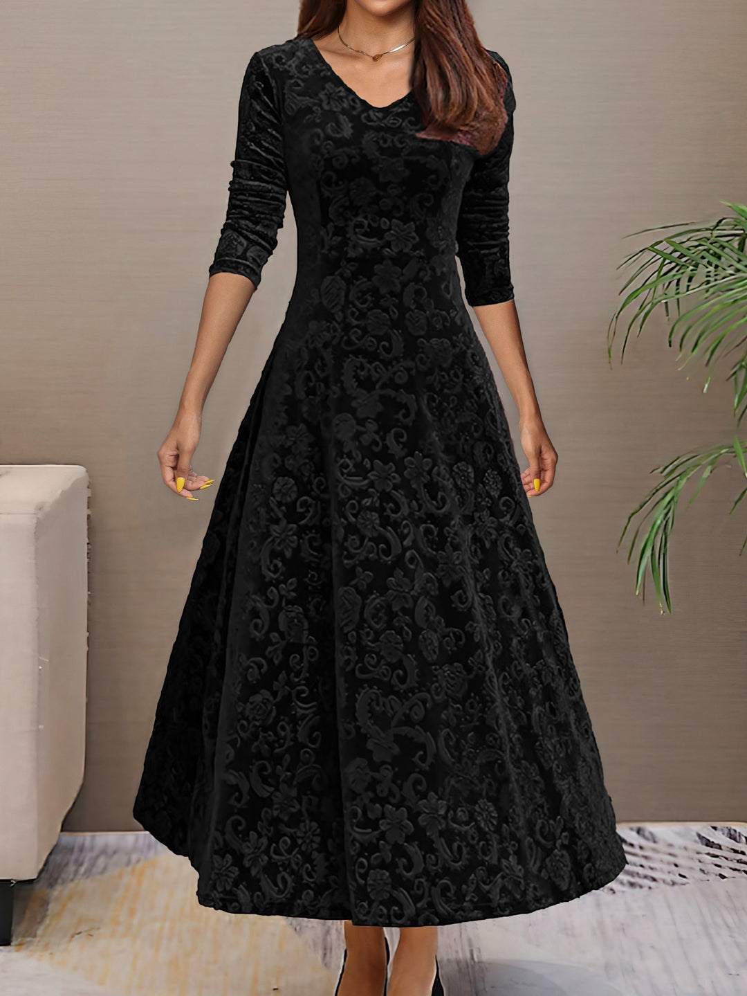 Annysamt | Elegantes Festkleid aus Samt mit V-Ausschnitt