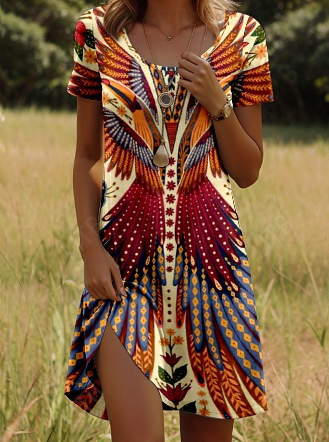 Islaprint | Kleid mit Indisch-inspiriertem Print und Rundhalsausschnitt